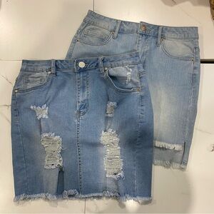 American Bazi Light Blue Distressed Skirt Set
